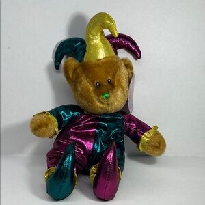 Jester Bear Plush Toy with Gold, Green, and Purple Accents